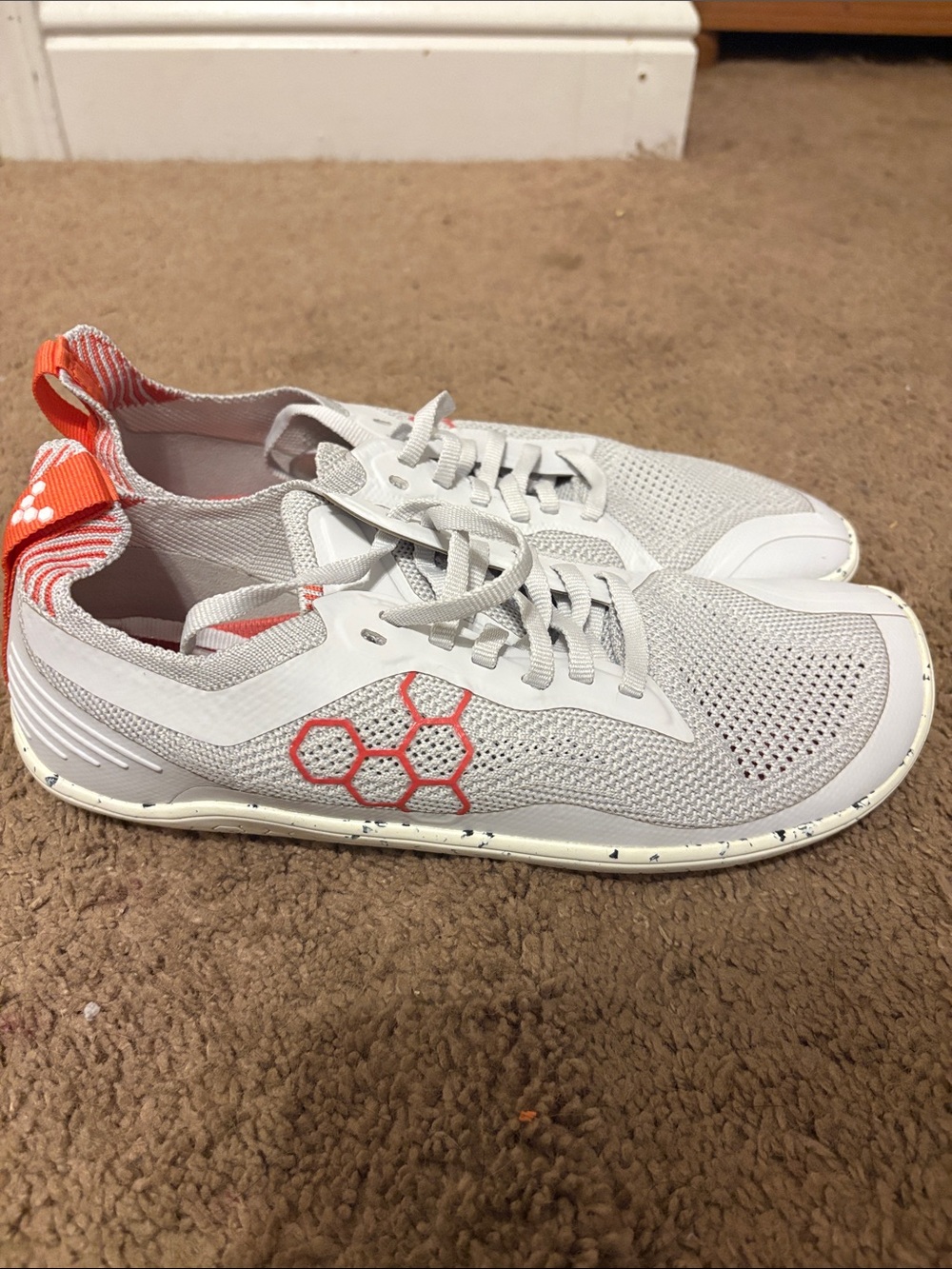 Vivo Barefoot White Knit Sneakers with Coral Accents